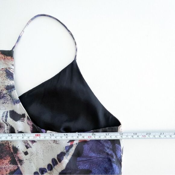 Lavender Brown 100% Silk Spaghetti Strap Racer Back Tank Top Black Abstract M - Picture 6 of 7